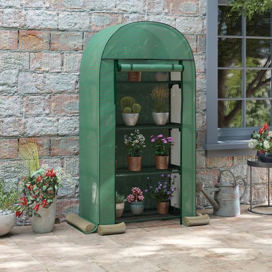 Serre de jardin verticale acier et pe 80 x 49 x 160 cm verte 4 étagères porte enroulable - comfortxl outdoor living