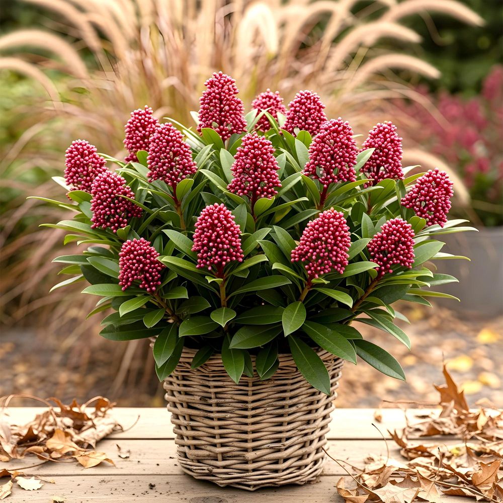 Skimmia du japon 'rubella' - arbuste persistant d'ombre - pot de 19cm - plante d'extérieur