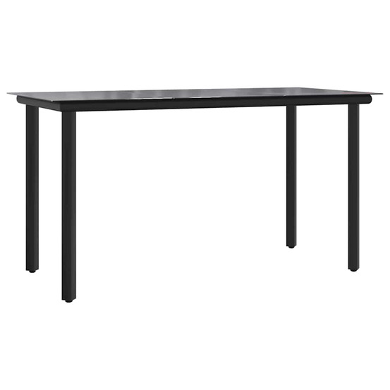 Table à dîner de jardin noir 200x100x74cm acier et verre trempé