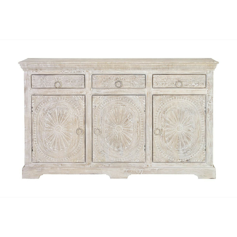 Buffet 3 tiroirs bois blanc - norélie décoration d'autrefois