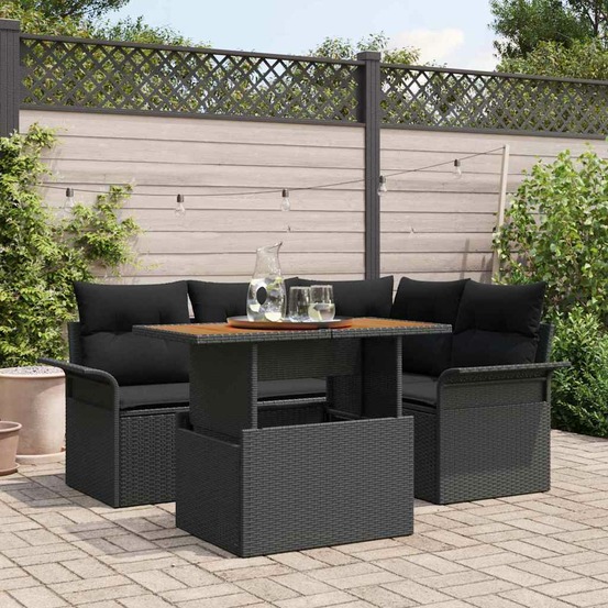 Ensemble de canapé de jardin 5 pcs noir poly rotin