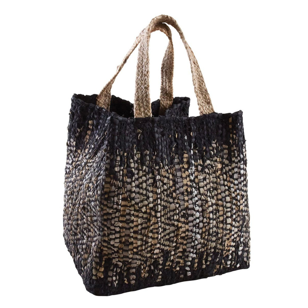 Sac de rangement en jute et cuir