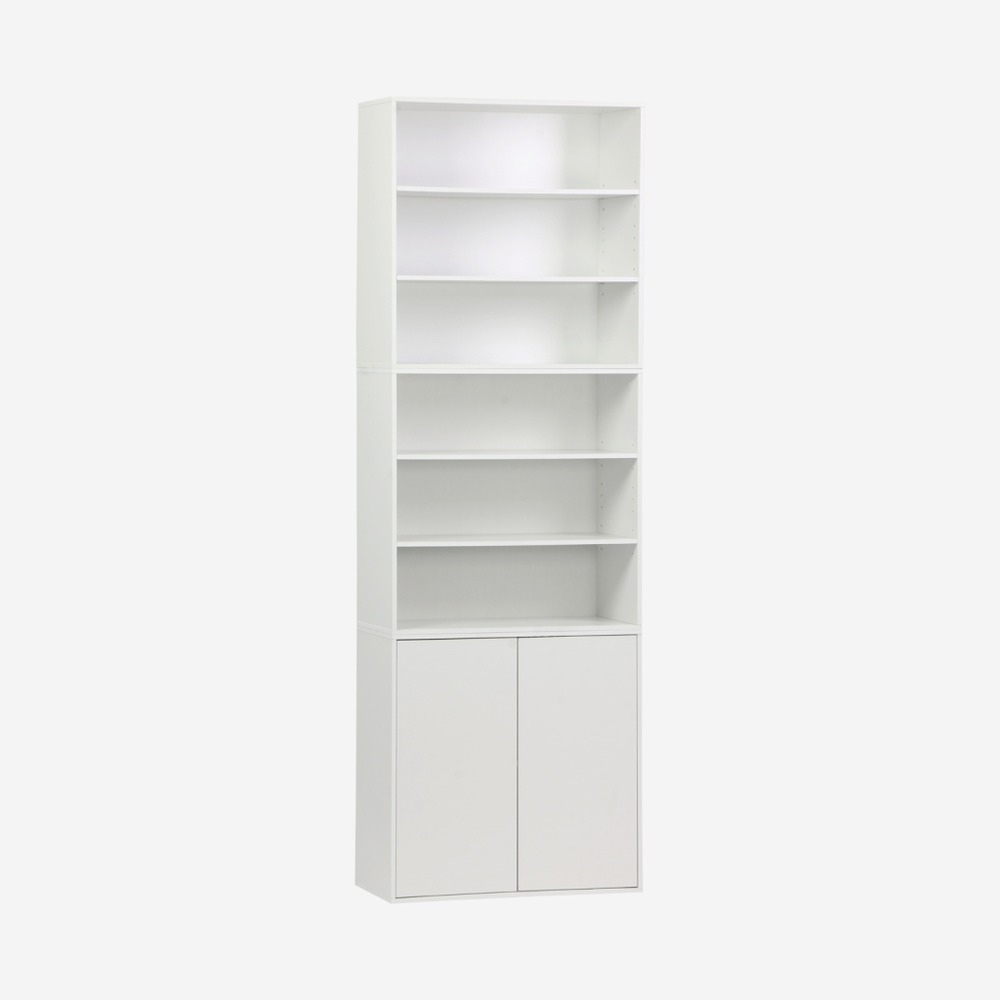Etagère, bibliothèque modulable décor bois 3 éléments - 2 portes 5 étagères l 70 x p 35 x h 210cm - kompo