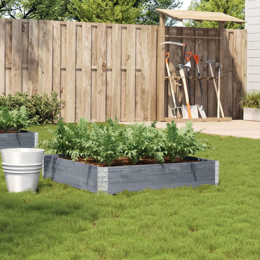 Bac à fleurs carré en bois de pin massif pour jardin balcon 100x100x21,5 cm gris