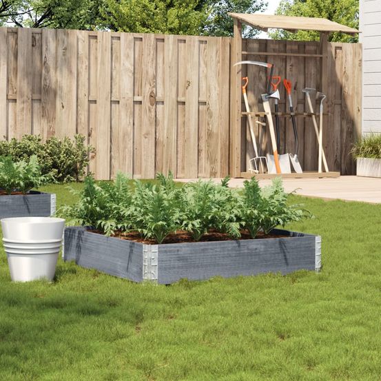 Bac à fleurs carré en bois de pin massif pour jardin balcon 100x100x21,5 cm gris