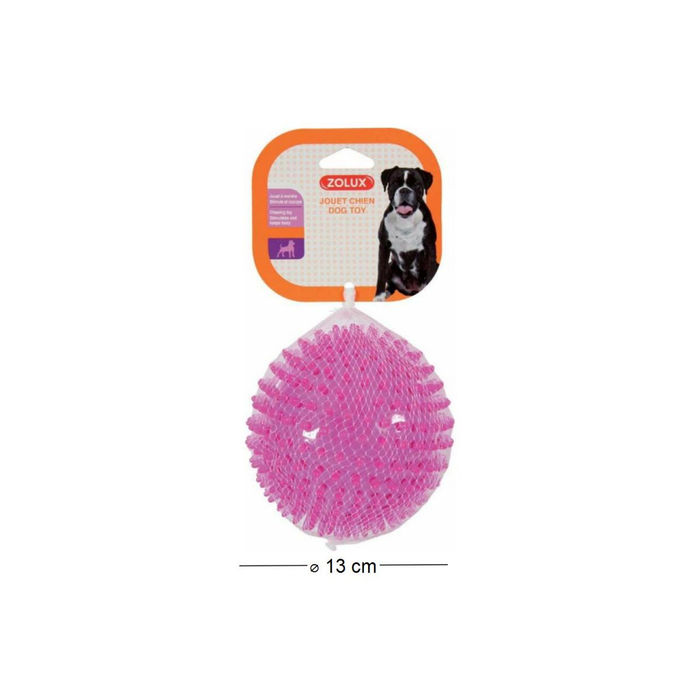 Jouet pour chien balle avec picots pop 13 cm framboise