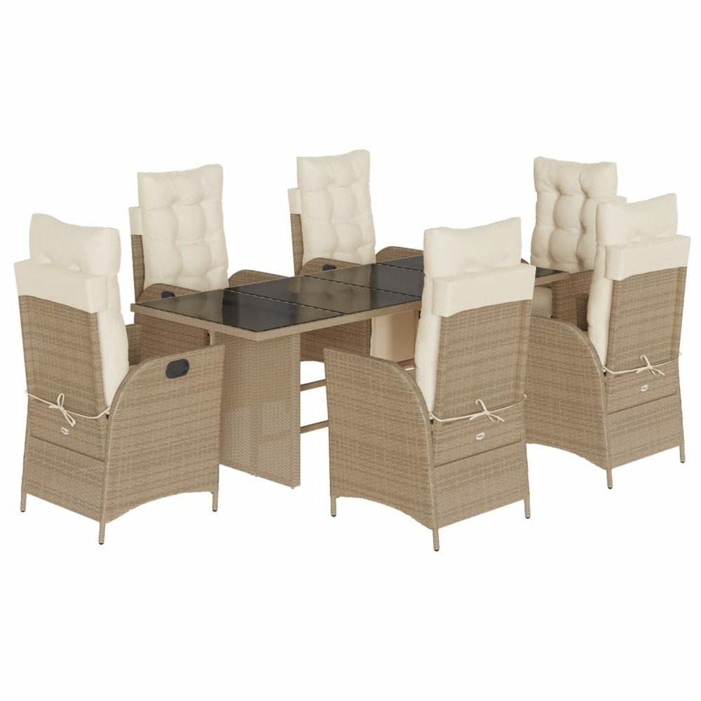 Ensemble à manger de jardin et coussins 7 pcs beige poly rotin
