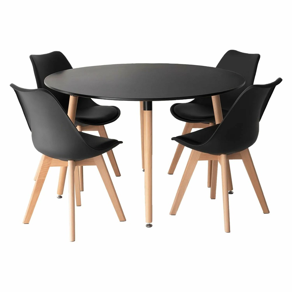 Senja - ensemble table ronde 120 cm et 4 chaises scandinaves - design épuré et chaleureux - noir