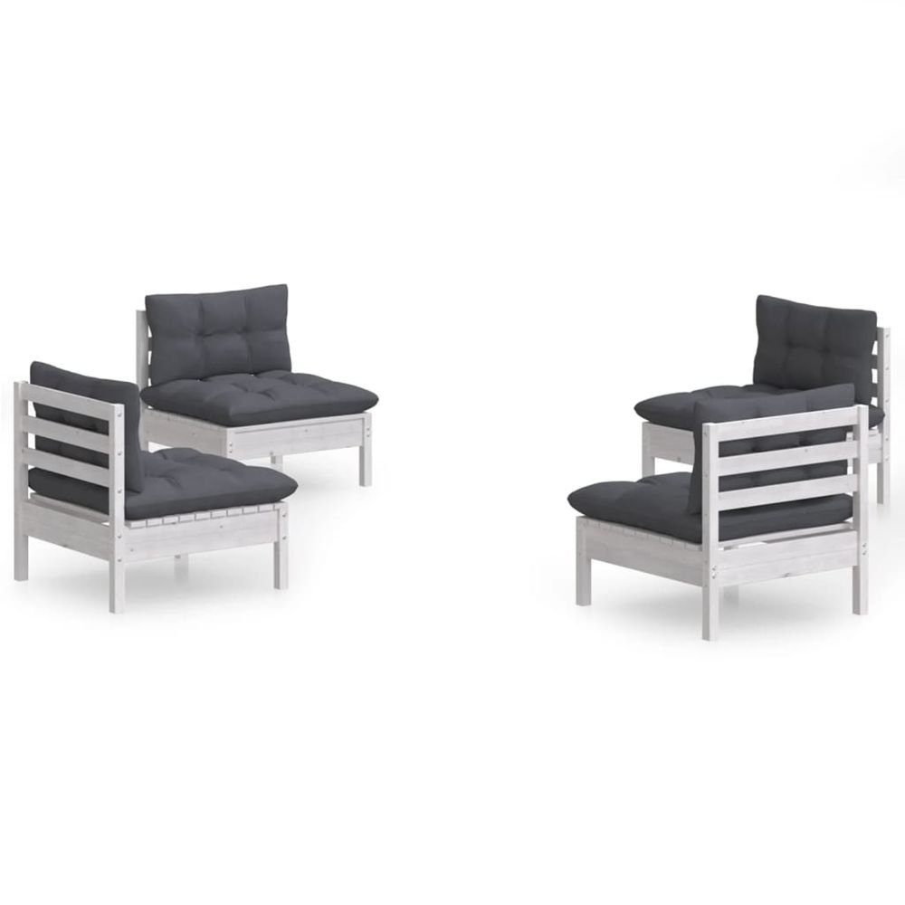 Salon de jardin 4 pcs avec coussins anthracite bois de pin