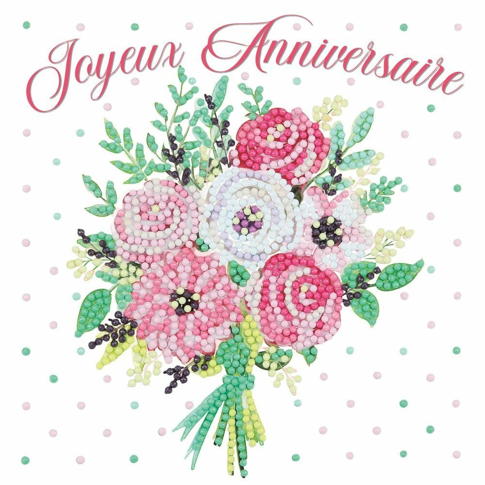 Carte crystal art à diamanter - anniversaire bouquet - 18 x 18 cm