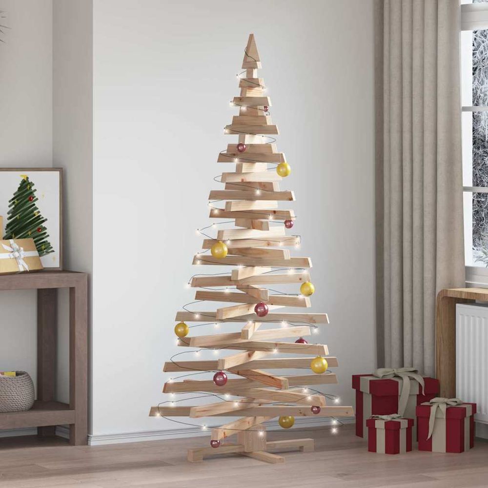 Sapin de noël design en bois de pin massif branches ajustables naturel 180 cm