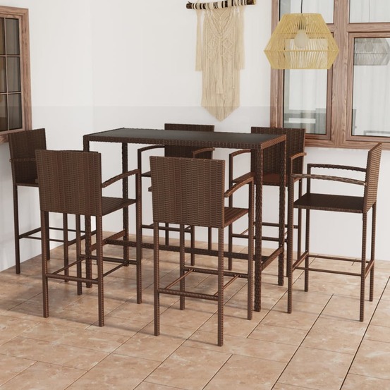 Ensemble de bar de jardin 7 pcs résine tressée marron