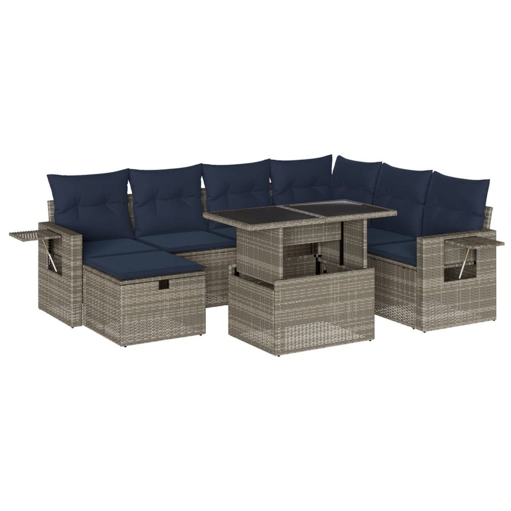 Ensemble de canapé de jardin 8 pcs avec coussins gris résine tressée
