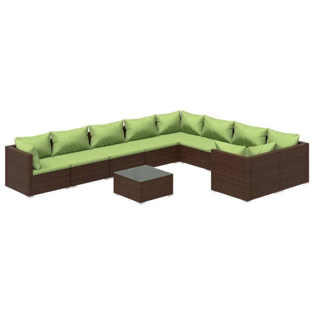 Salon de jardin 10 pcs avec coussins résine tressée marron