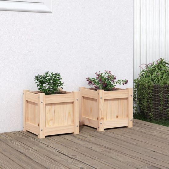 Lot de 2 jardinières carrées pin massif pour terrasse 31 cm
