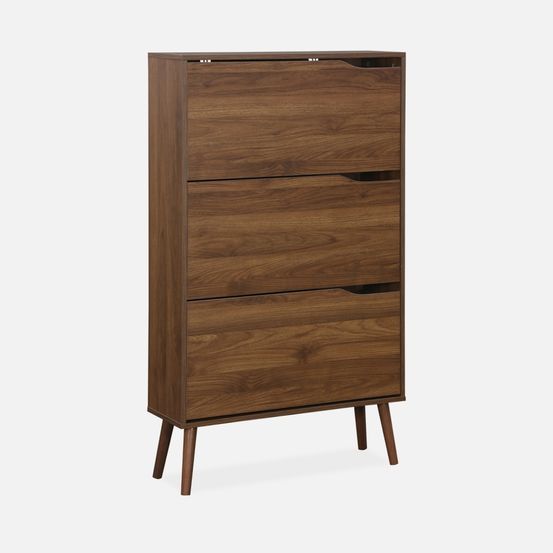 Meuble à chaussures scandinave / vintage décor bois 3 portes abattantes capacité 18 paires de chaussures