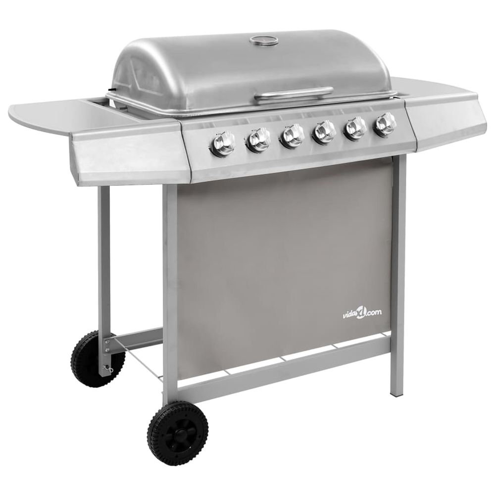 Barbecue gril à gaz avec 6 brûleurs argenté