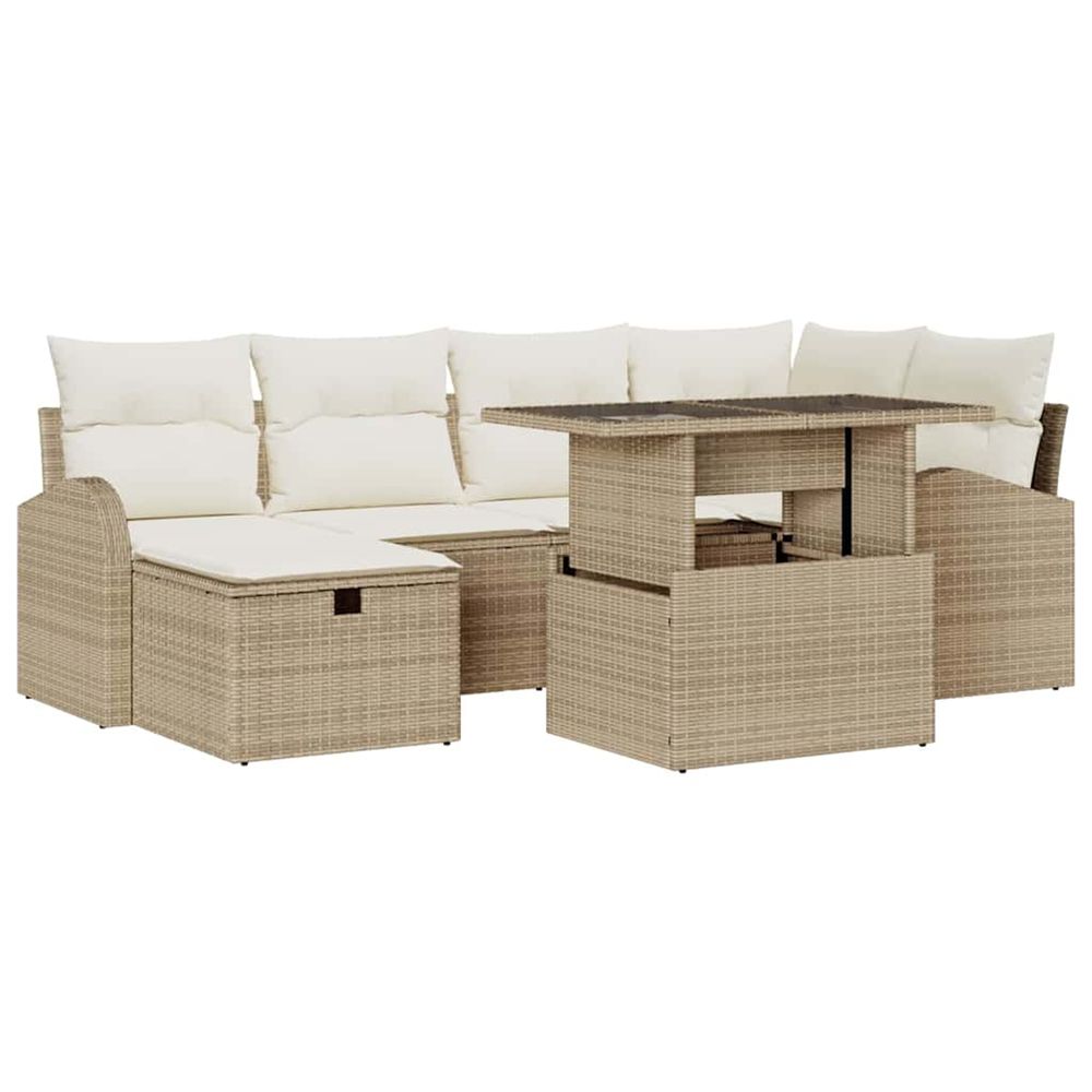 Ensemble de canapé de jardin 7 pc beige polyrotin