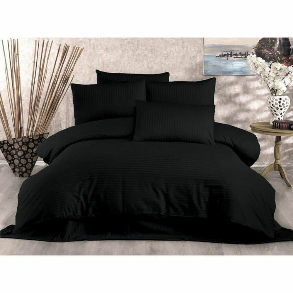 Parure de lit - housse de couette 220 x 240 + 2 taies d'oreiller 60 x 60, 70% polyester - noir