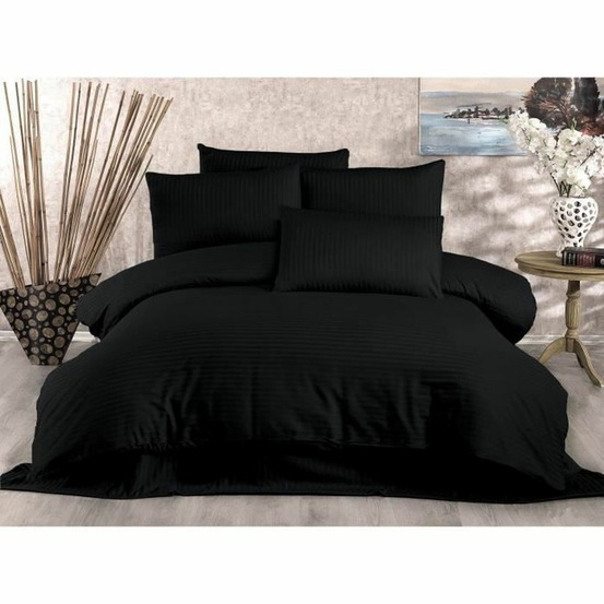 Parure de lit - housse de couette 220 x 240 + 2 taies d'oreiller 60 x 60, 70% polyester - noir