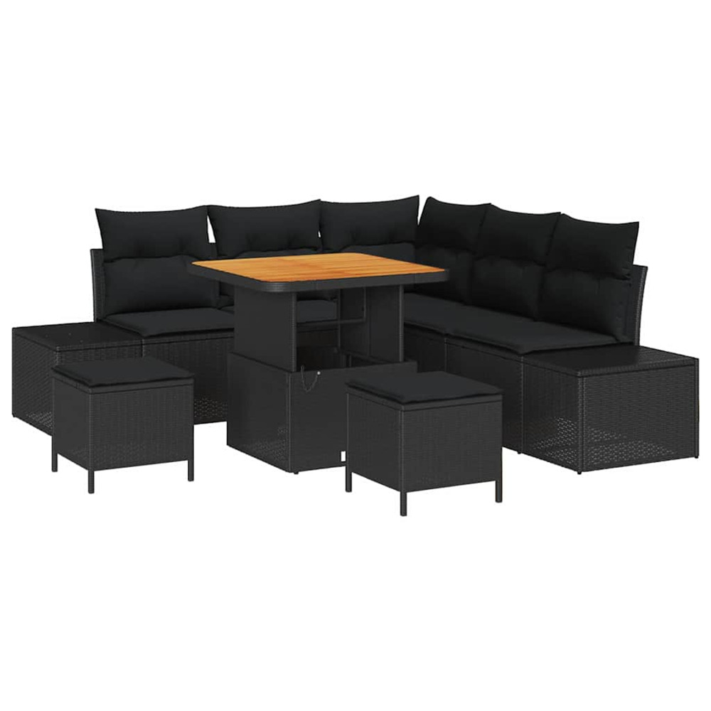 Ensemble de canapé de jardin avec coussin 8 pcs noir poly rotin