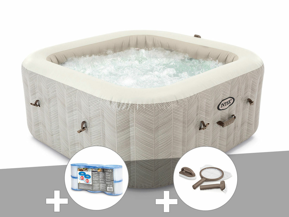 Kit spa gonflable purespa chevron carré bulles 4 places + 6 filtres + kit d'ent
