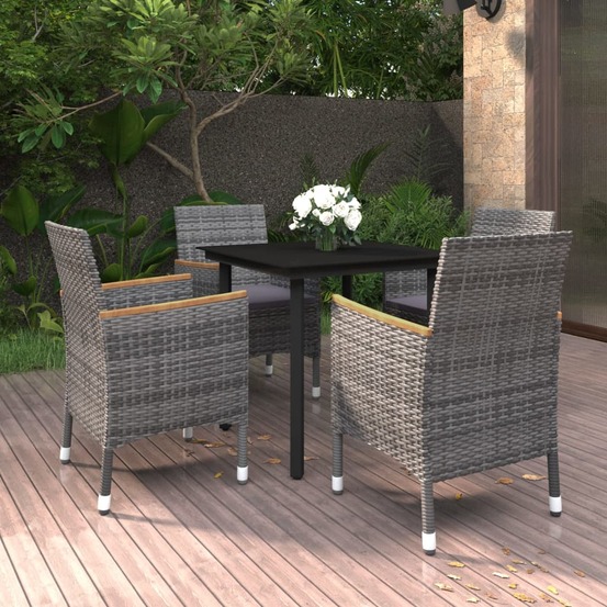 Ensemble à manger de jardin coussins 5 pcs résine tressée verre