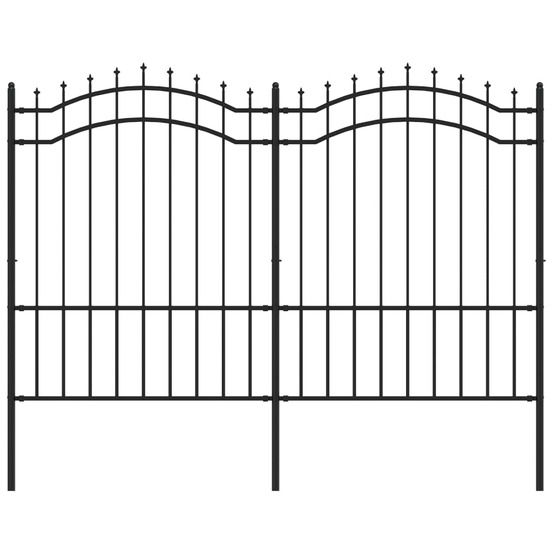 Clôture de jardin avec dessus en forme de lance, noire, 239 x 150 cm, acier thermolaqué