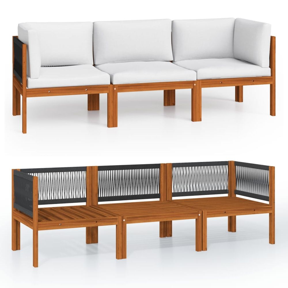 Canapé de jardin 3 places avec coussin en bois d'acacia et corde