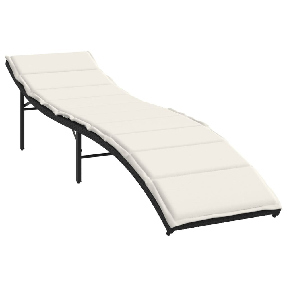 Chaise longue avec coussin noir 55x199x50 cm résine tressée bain de soleil