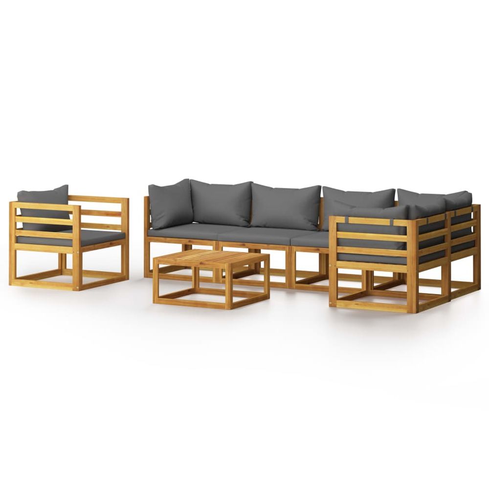 Salon de jardin 7 pcs avec coussin bois d'acacia solide