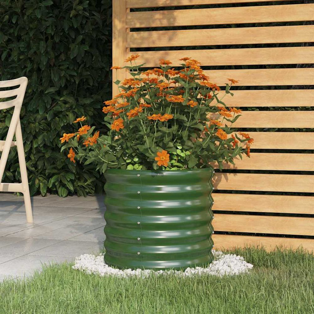 Jardinière ronde en acier galvanisé pot de fleur pour jardin balcon vert 40x36 cm