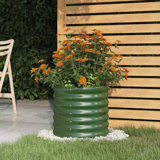 Jardinière ronde en acier galvanisé pot de fleur pour jardin balcon vert 40x36 cm