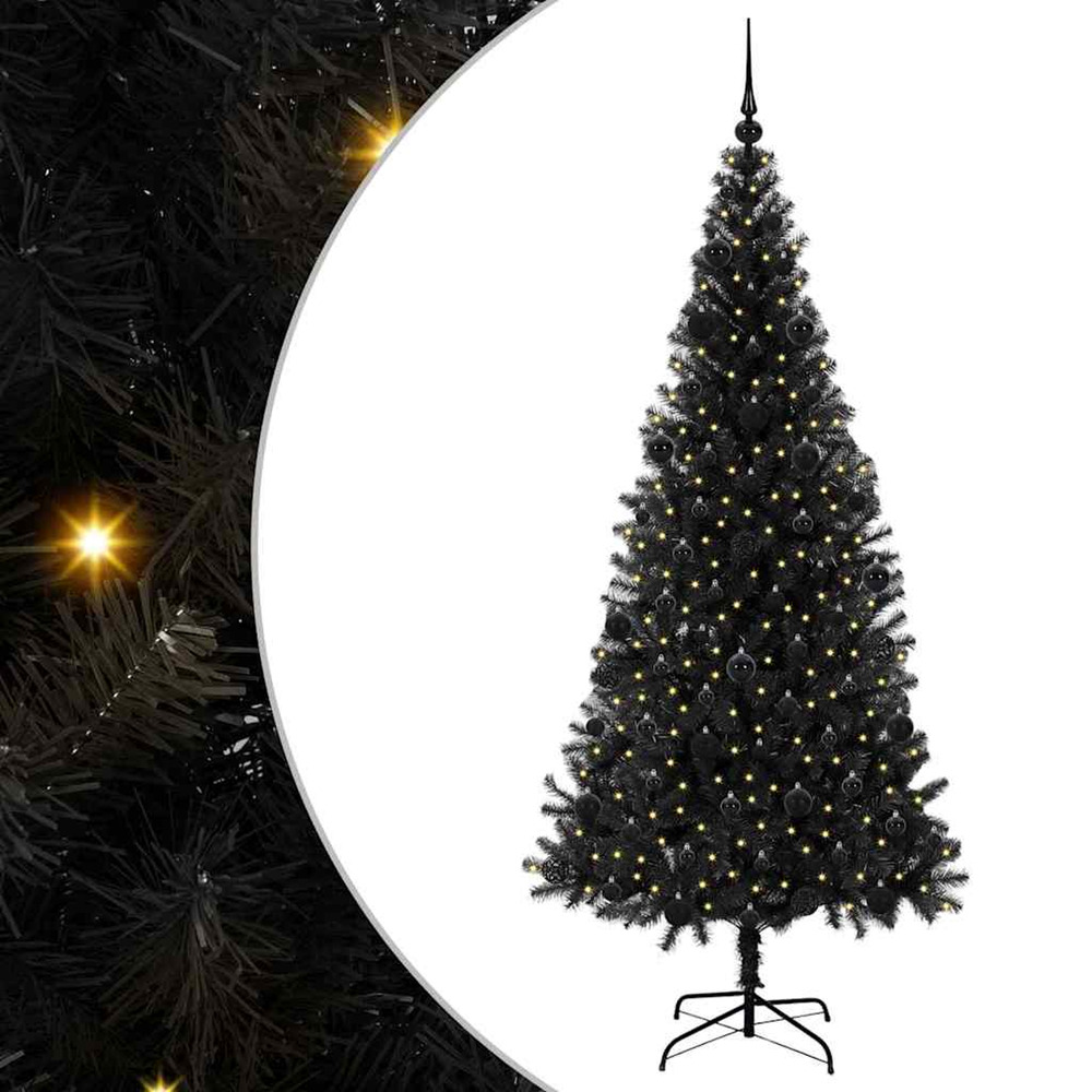 Sapin de noël avec 300 led avec support noir 210 cm pvc