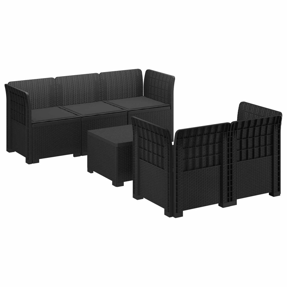 Canapé de jardin 5 places avec coussins aspect rotin pp