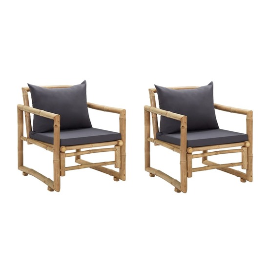 Chaises de jardin avec coussins lot de 2 bambou