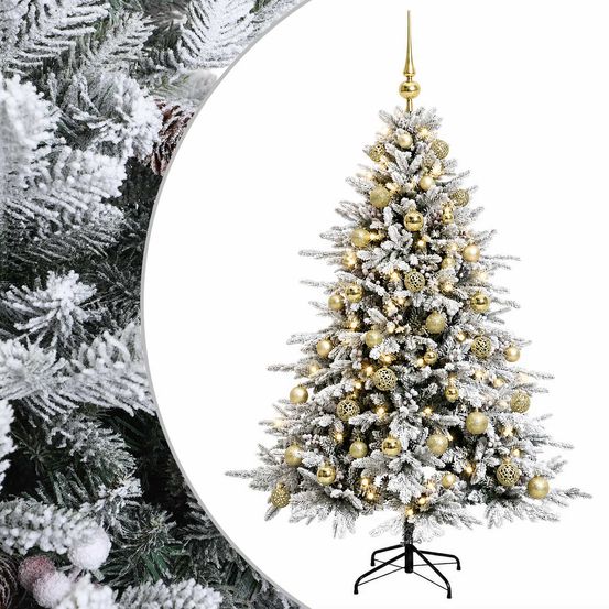 Sapin de noël artificiel avec boules 150 cm 150 led blanc chaud