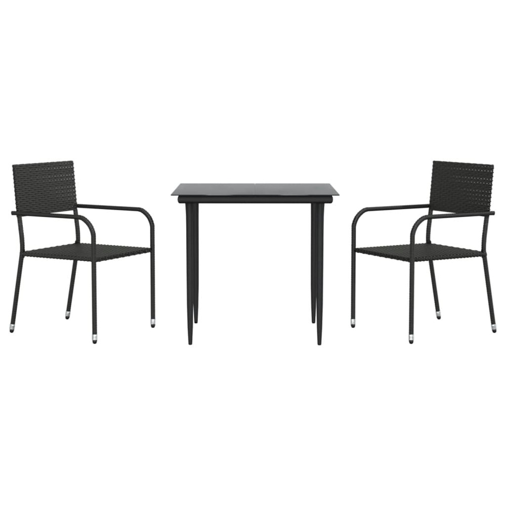 Ensemble à manger de jardin 3 pcs noir résine tressée et acier