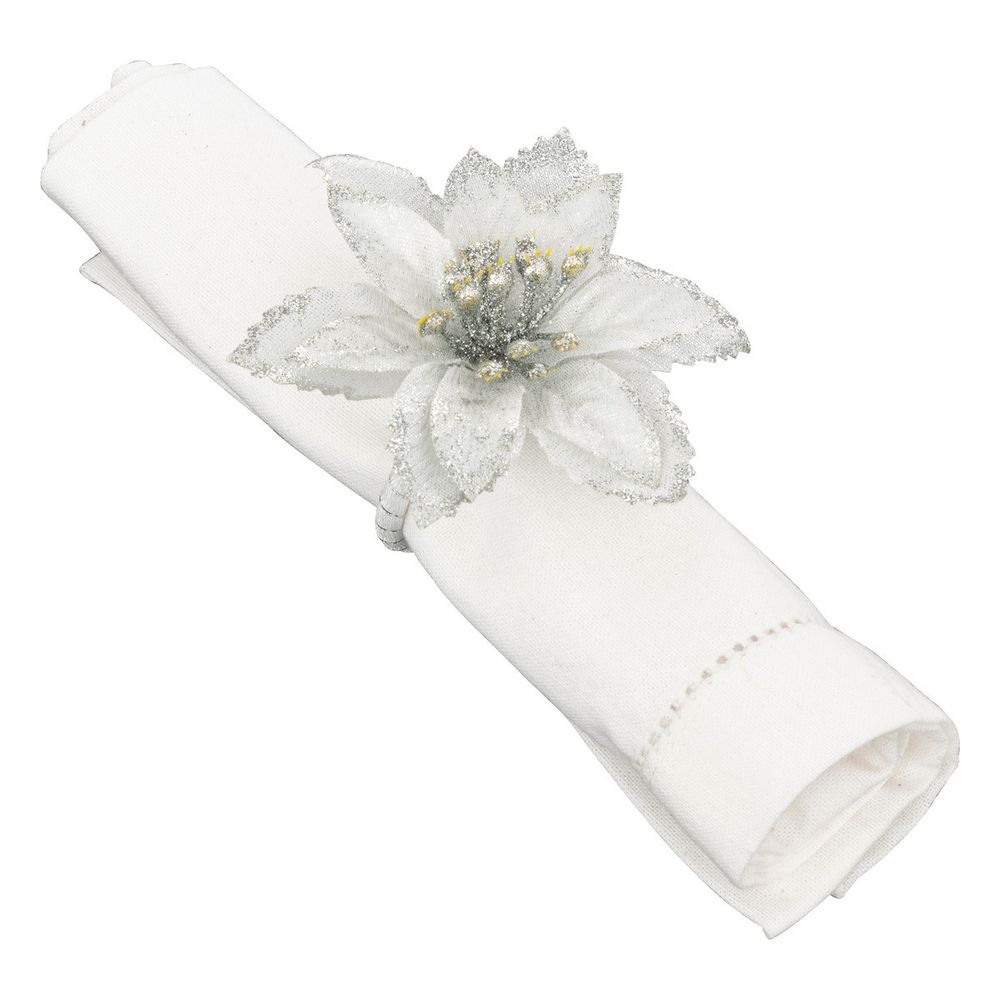 Ronds De Serviette Noël En Forme De Poinsettia - Lot De 6, Métal Rouge - Pour Décoration De Table De Fêtes