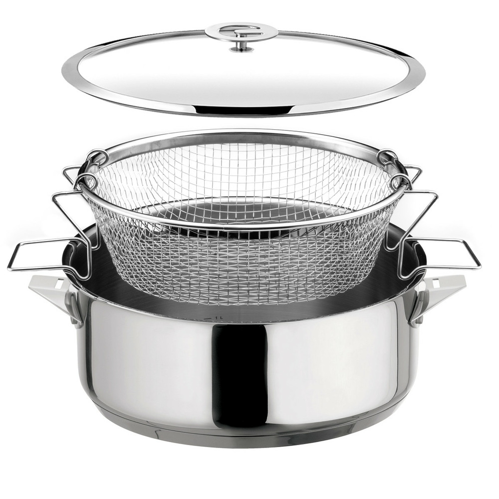 Eclipse - sauteuse 24 cm revêtue en céramique, couvercle et panier de cuisson pour friture et cuisson à l'eau