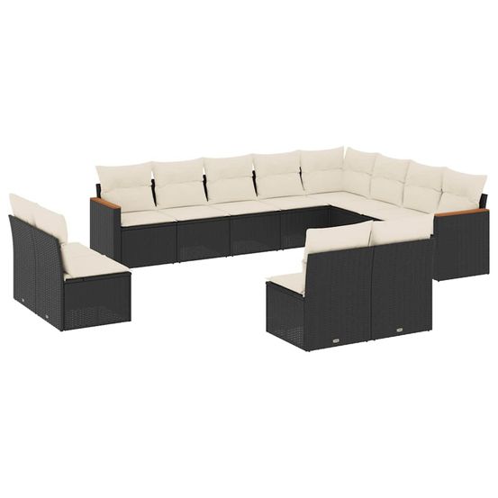 Salon de jardin 12 pcs avec coussins noir résine tressée
