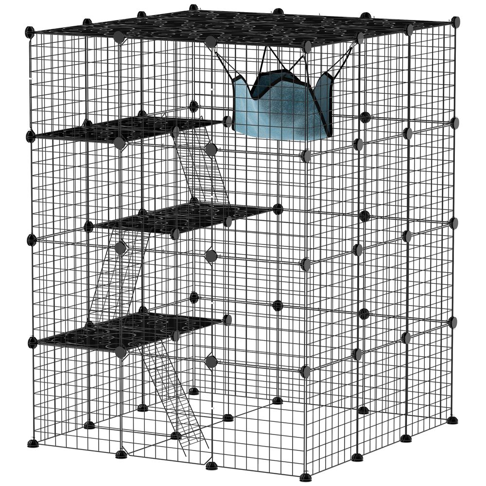 Grande cage pour chat modulable 4 niveaux en acier parc de jeu d'intérieur 105x105x140 cm noir