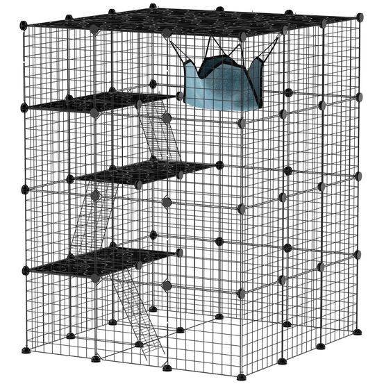 Grande cage pour chat modulable 4 niveaux en acier parc de jeu d'intérieur 105x105x140 cm noir