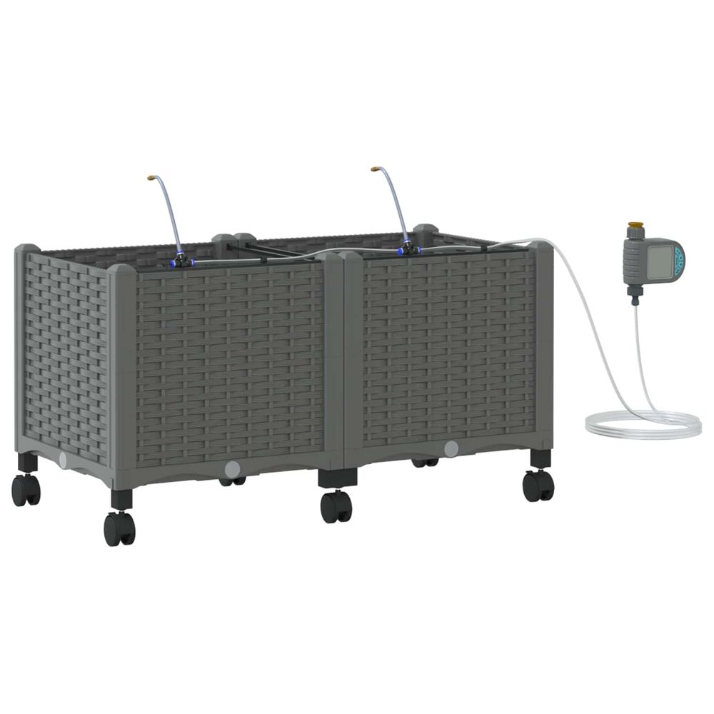 Porte-plante de jardin avec irrigation et roues 2 pc gris clair