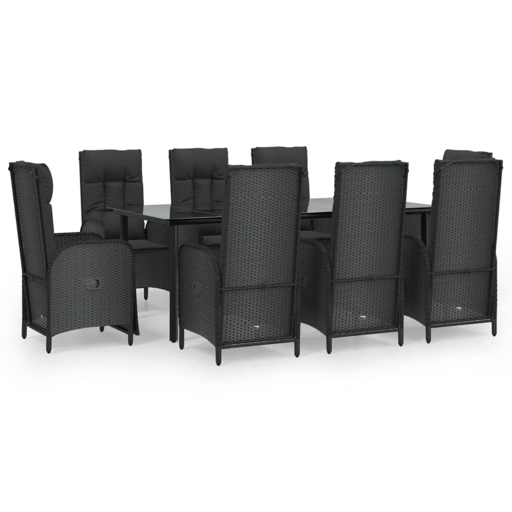 Ensemble à manger jardin 9pcs et coussins noir résine tressée