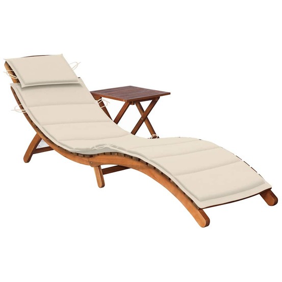 Chaise longue de jardin avec table et coussin bois d'acacia bain de soleil