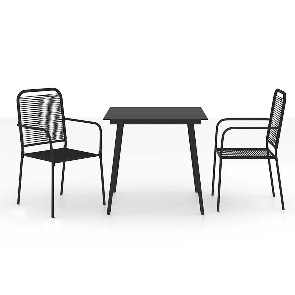 Ensemble à manger de jardin 3 pcs corde en coton et acier noir