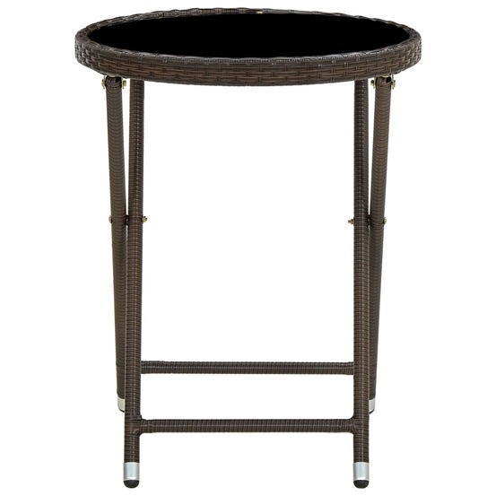 Table à thé marron 60 cm résine tressée et verre trempé