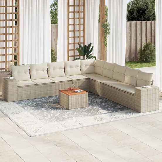 Salon de jardin avec coussins 10 pcs beige résine tressée