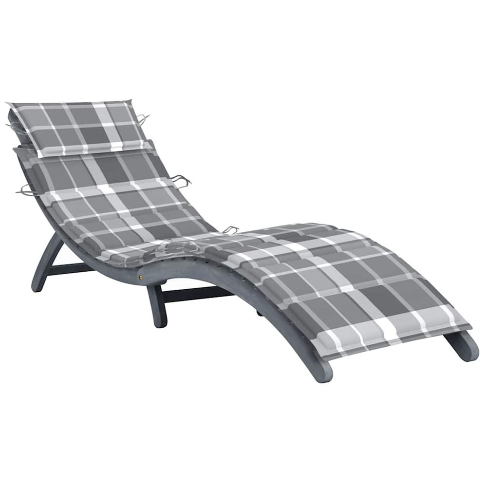 Chaise longue avec coussin gris bois d'acacia solide bain de soleil